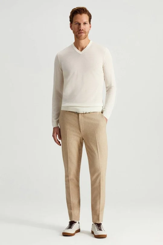 Hemington - Ultrafine Merino Yünü V Yaka Beyaz Triko (4)