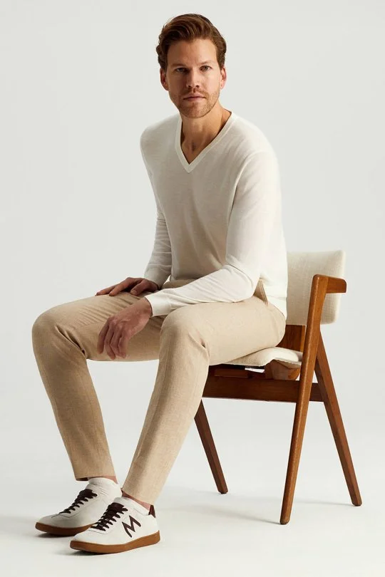 Hemington - Ultrafine Merino Yünü V Yaka Beyaz Triko (1)