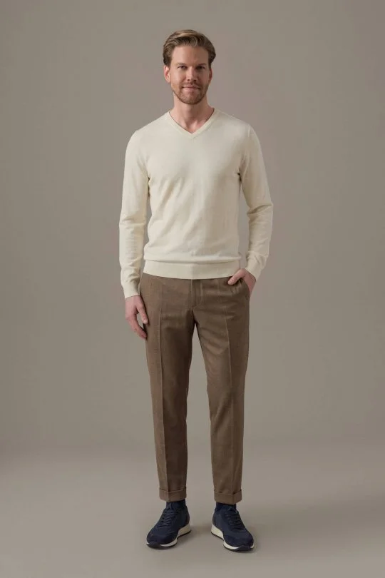 Hemington - Ultrafine Merino Yünü V Yaka Beyaz Triko (2)