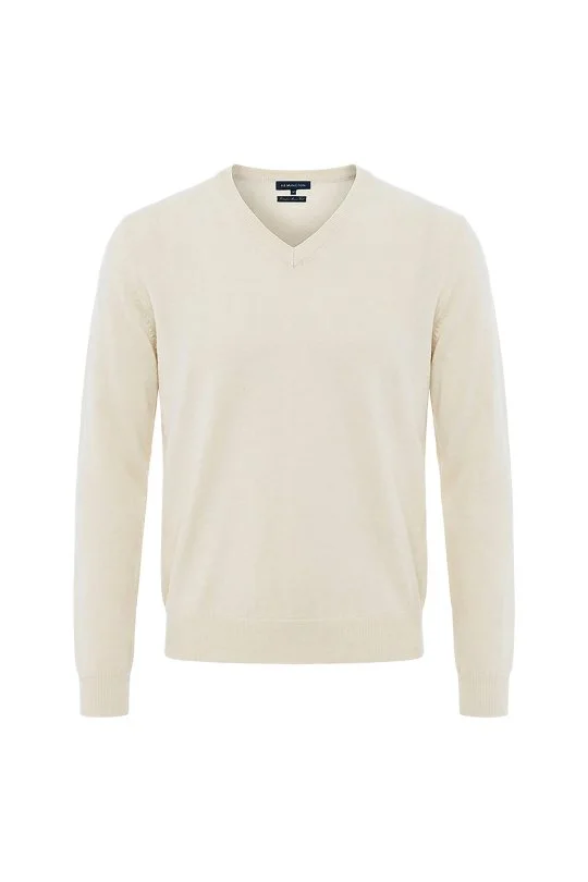 Hemington - Ultrafine Merino Yünü V Yaka Beyaz Triko (6)