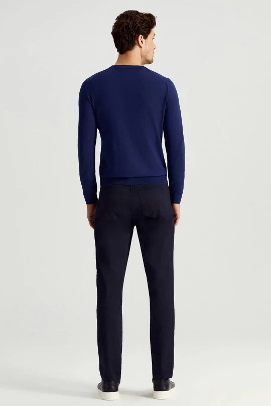 Hemington - Ultrafine Merino Yünü V Yaka Mavi Triko (4)