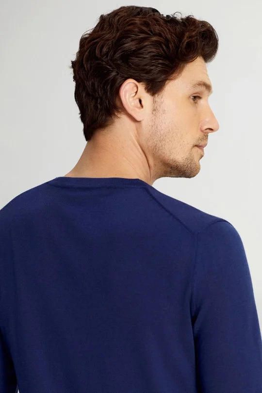 Hemington - Ultrafine Merino Yünü V Yaka Mavi Triko (5)