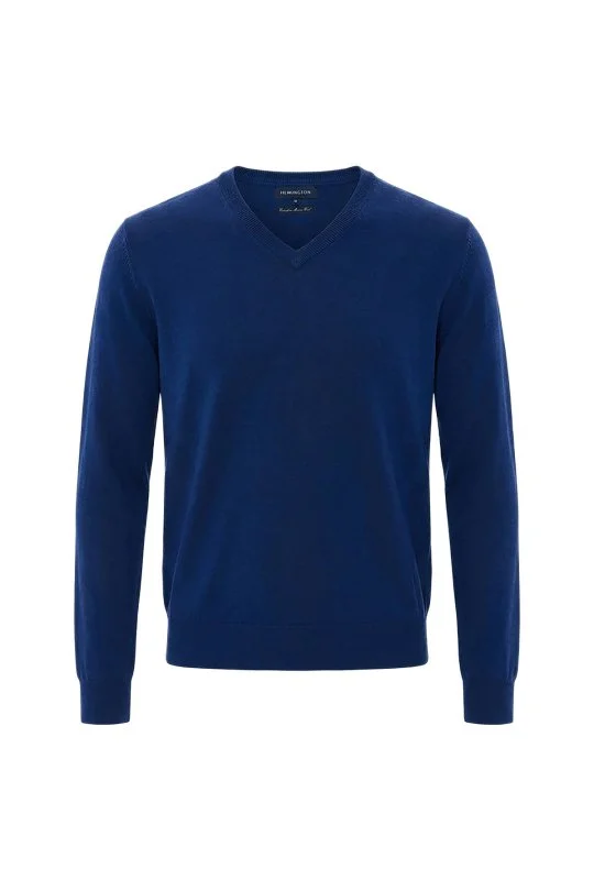 Hemington - Ultrafine Merino Yünü V Yaka Mavi Triko (5)