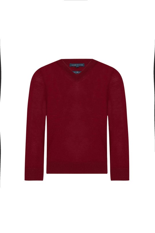 V Yaka Merino Yün Bordo Çocuk Triko