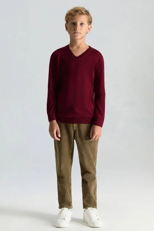 Hemington - V Yaka Merino Yün Bordo Çocuk Triko (1)