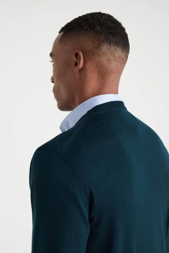 Hemington - V Yaka Koyu Yeşil Merino Yün Triko (4)