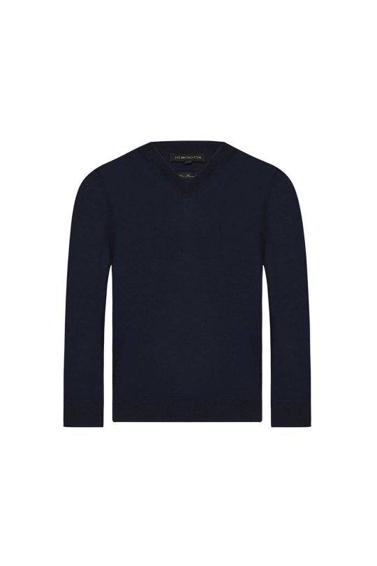 V Yaka Merino Yün Lacivert Çocuk Triko