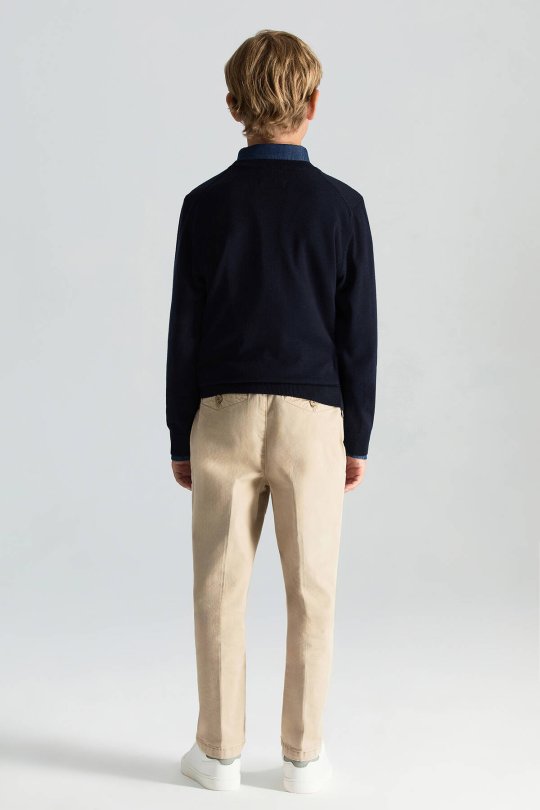 V Yaka Merino Yün Lacivert Çocuk Triko