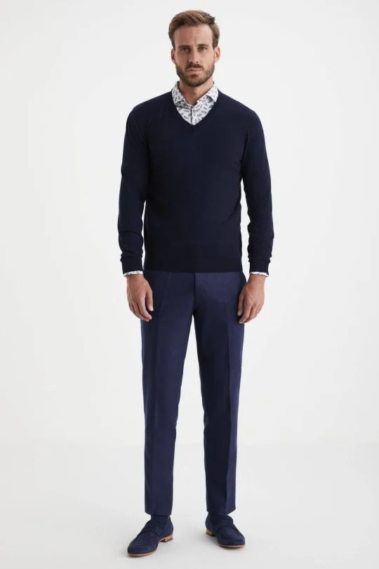 Hemington - V Yaka Merino Yün Lacivert Triko (4)