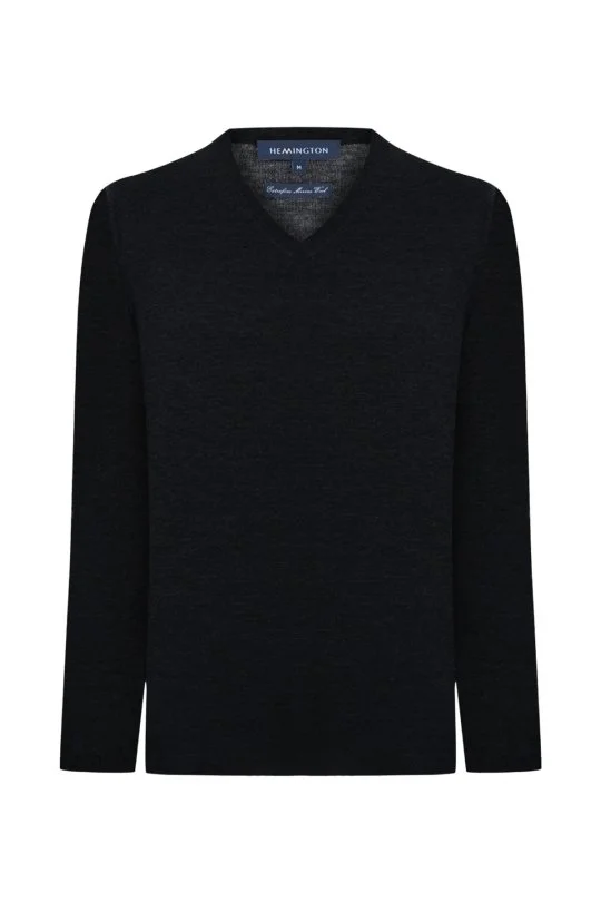 Hemington - V Yaka Siyah Merino Yün Triko (6)