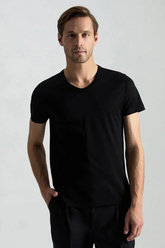 Hemington - Siyah V Yaka Basic T-Shirt (1)