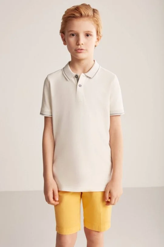 Hemington - Vintage Görünümlü Kırık Beyaz Polo Yaka Çocuk T-Shirt