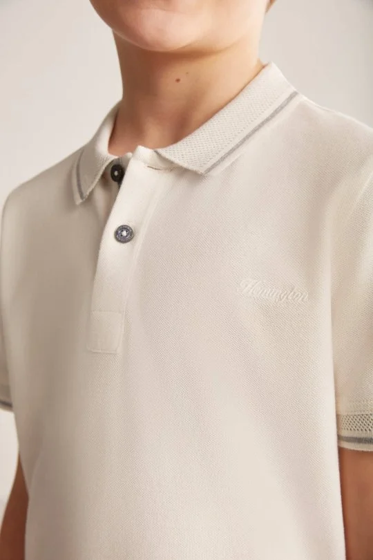 Hemington - Vintage Görünümlü Kırık Beyaz Polo Yaka Çocuk T-Shirt (4)