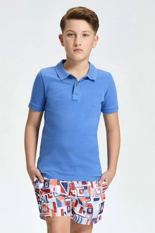 Hemington - Vintage Görünümlü Mavi Polo Yaka Çocuk T-Shirt (1)