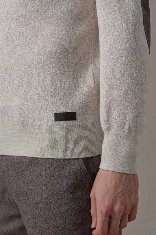 Hemington - Merino Yün Paisley Desen Polo Yaka Açık Bej Triko Kazak (4)