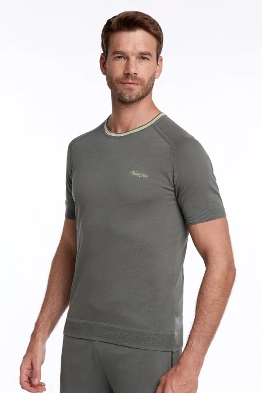 Hemington - Yaka Detaylı Nakış Logolu Haki Triko T-Shirt