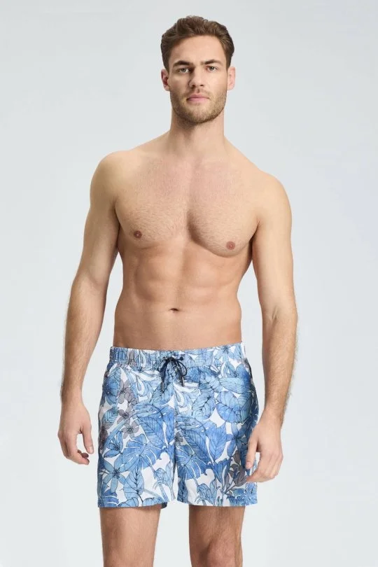 Hemington - Yaprak Desen Gök Mavisi Quick Dry Mayo