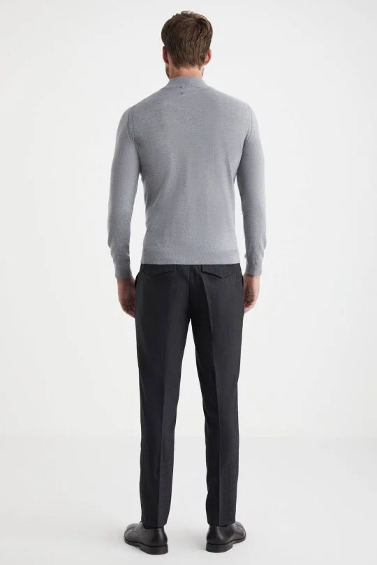 Hemington - Yarım Balıkçı Yaka Merino Yün Açık Gri Triko (3)