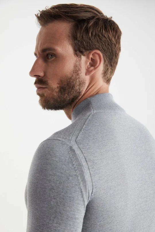 Hemington - Yarım Balıkçı Yaka Merino Yün Açık Gri Triko (2)
