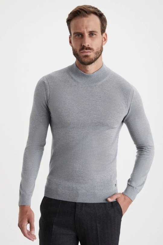 Hemington - Yarım Balıkçı Yaka Merino Yün Açık Gri Triko (1)