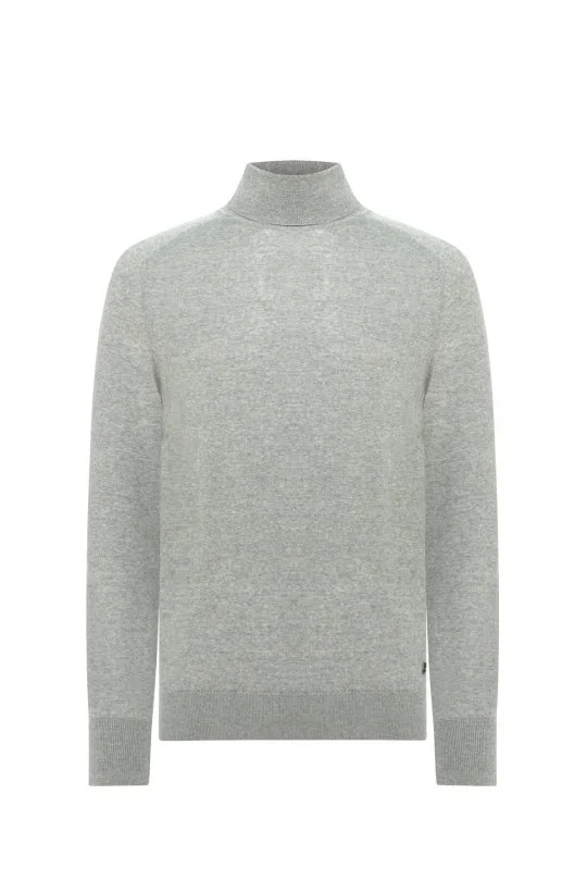 Hemington - Yarım Balıkçı Yaka Merino Yün Açık Gri Triko (5)