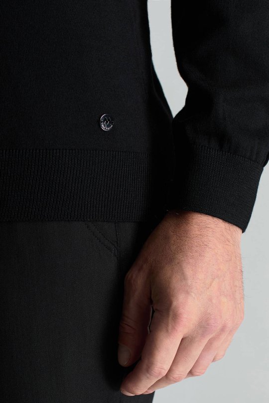 Yarım Balıkçı Yaka Merino Yün Siyah Triko