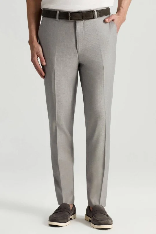 Yazlık İnce Yün Mikro Desenli Açık Gri Chino Pantolon