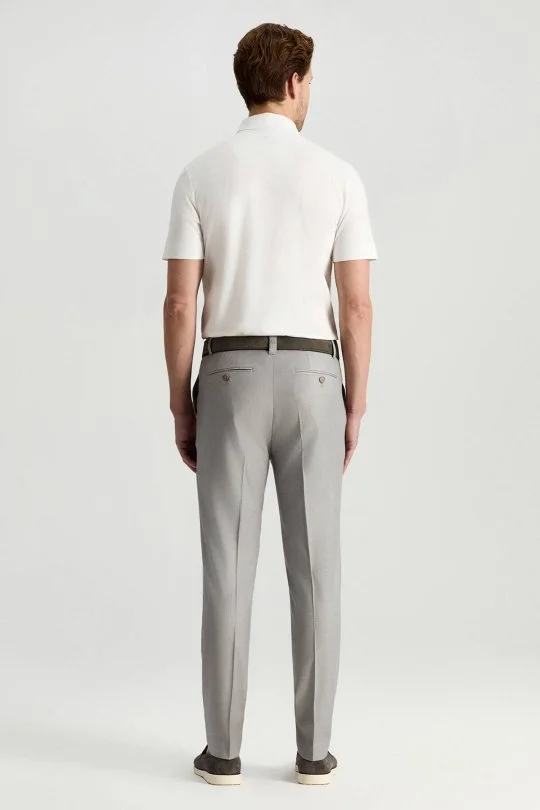 Yazlık İnce Yün Mikro Desenli Açık Gri Chino Pantolon