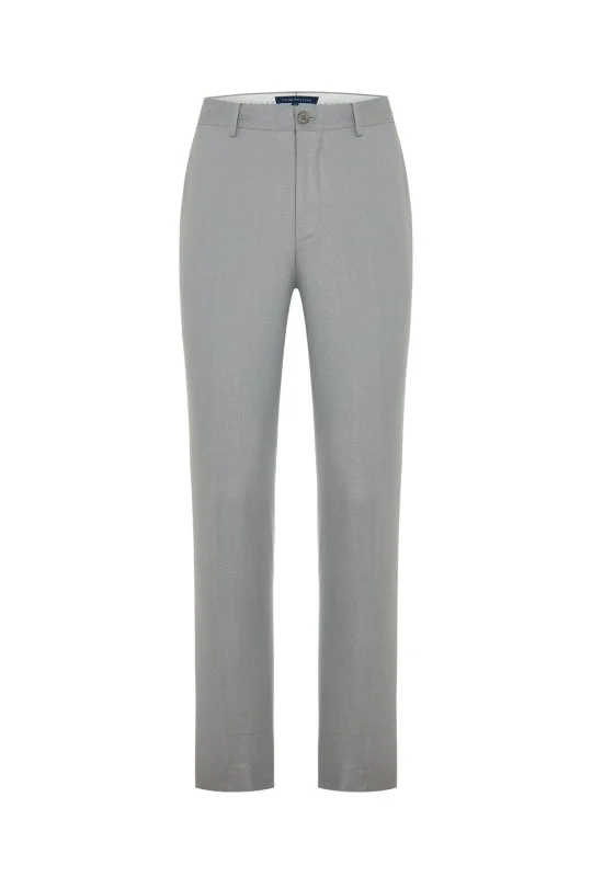 Yazlık İnce Yün Mikro Desenli Açık Gri Chino Pantolon