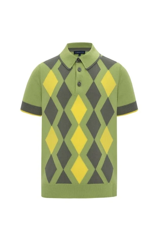 Hemington - Yeşil Haki Baklava Desen Çocuk Triko Polo (6)