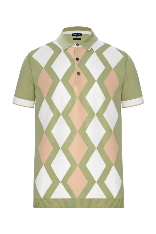 Hemington - Yeşil Beyaz Baklava Desen Triko Polo (6)