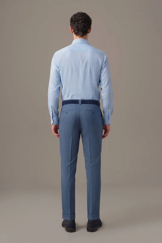 Saf Yün Mavi Chino Jogger Pantolon