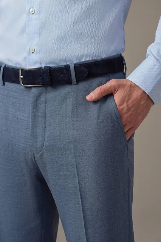 Saf Yün Mavi Chino Jogger Pantolon