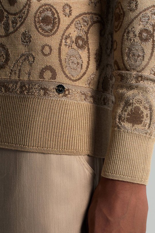 Yün İpek Karışım Paisley Desen Lupetto Yaka Camel Triko