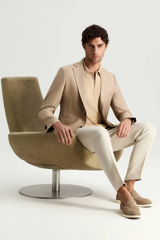 Hemington - Yün-İpek-Keten Karışım Açık Bej Blazer Ceket (2)