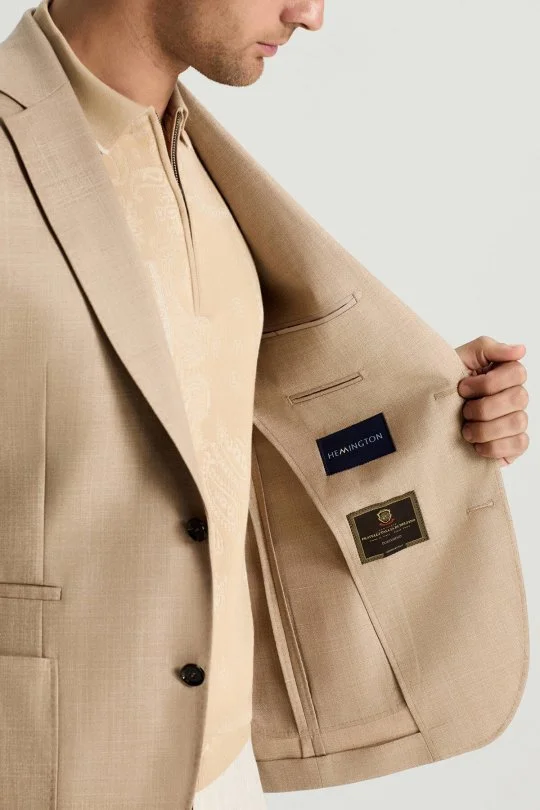 Hemington - Yün-İpek-Keten Karışım Açık Bej Blazer Ceket (4)