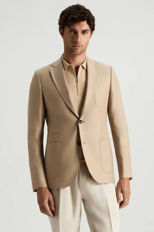 Hemington - Yün-İpek-Keten Karışım Açık Bej Blazer Ceket (1)