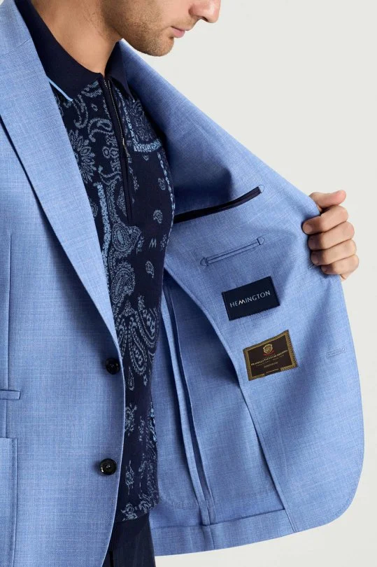 Hemington - Yün-İpek-Keten Karışım Açık Mavi Blazer Ceket (4)