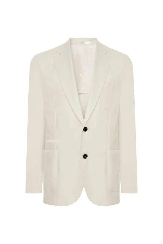 Yün-İpek-Keten Karışım Beyaz Blazer Ceket