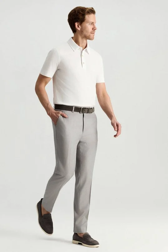 Hemington - Yün Karışımlı Armür Desenli Açık Gri Chino Pantolon (1)