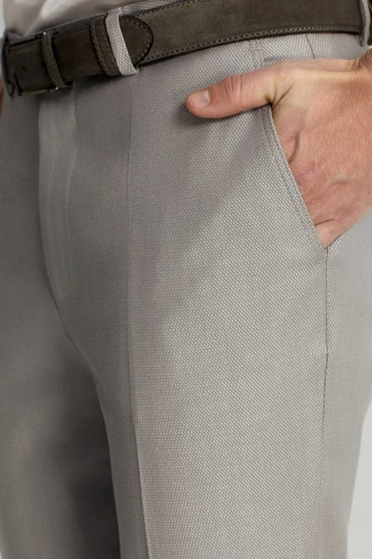 Hemington - Yün Karışımlı Armür Desenli Açık Gri Chino Pantolon (3)