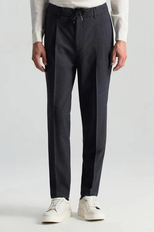 Hemington - Yün Karışımlı Bağcık Detaylı Koyu Mavi Chino Jogger Pantolon (3)
