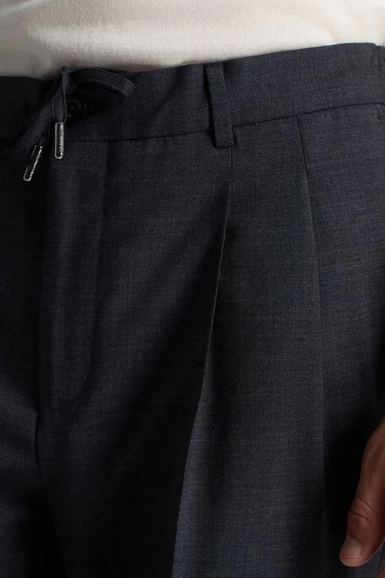 Hemington - Yün Karışımlı Bağcık Detaylı Koyu Mavi Chino Jogger Pantolon (1)