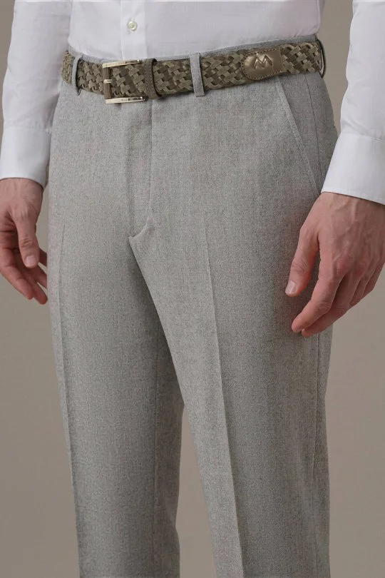 Yün Kaşmir Açık Gri Flanel Pantolon