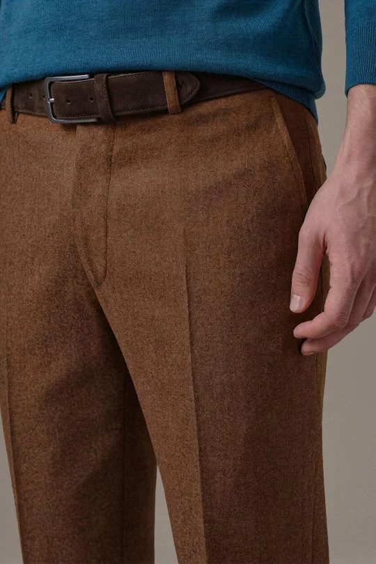 Yün Kaşmir Bronz Rengi Flanel Pantolon