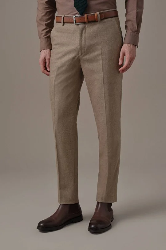 Yün Kaşmir Camel Flanel Pantolon