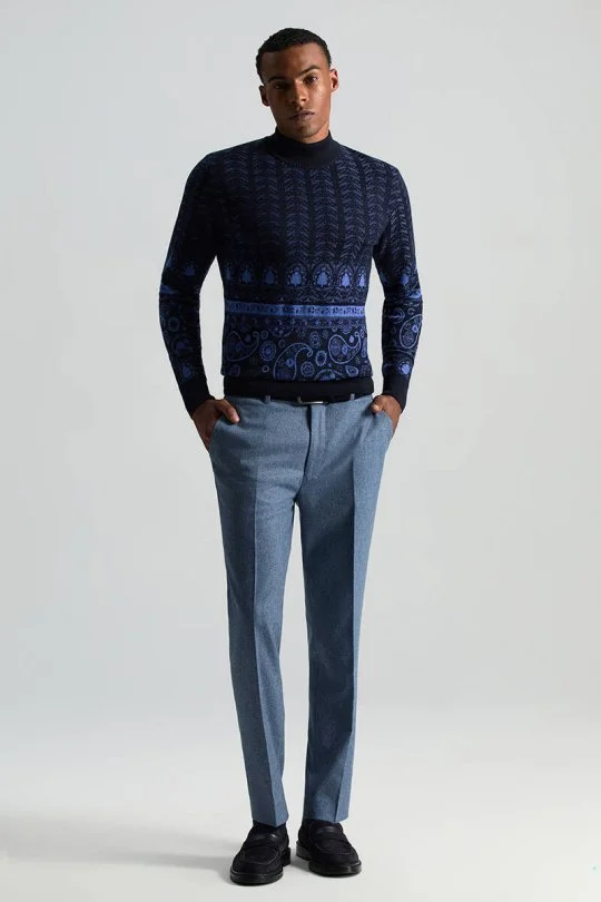 Hemington - Yün Kaşmir Çelik Mavi Flanel Chino Pantolon