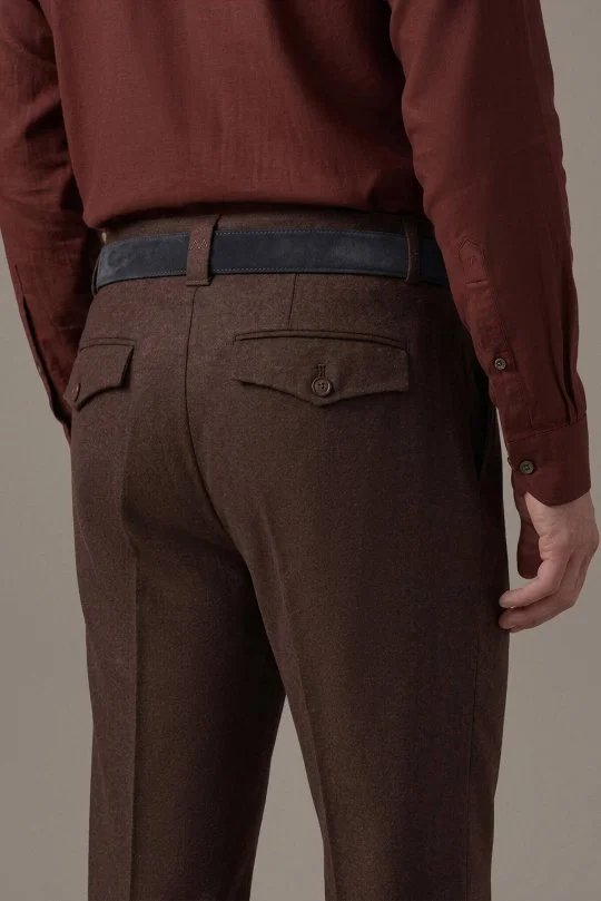 Yün Kaşmir Kahverengi Flanel Pantolon