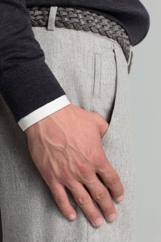 Yün Kaşmir Karışım Açık Gri Flanel Chino Pantolon