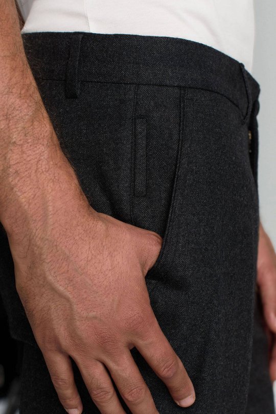Yün Kaşmir Karışım Antrasit Flanel Chino Pantolon